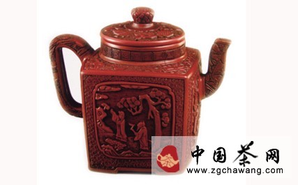 時大彬款紫砂胎雕漆四方壺.jpg